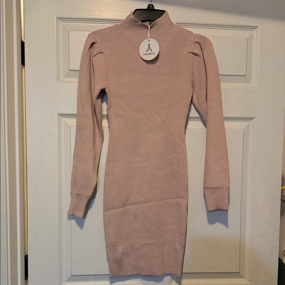 Elegant Mauve Ribbed Knit Dress